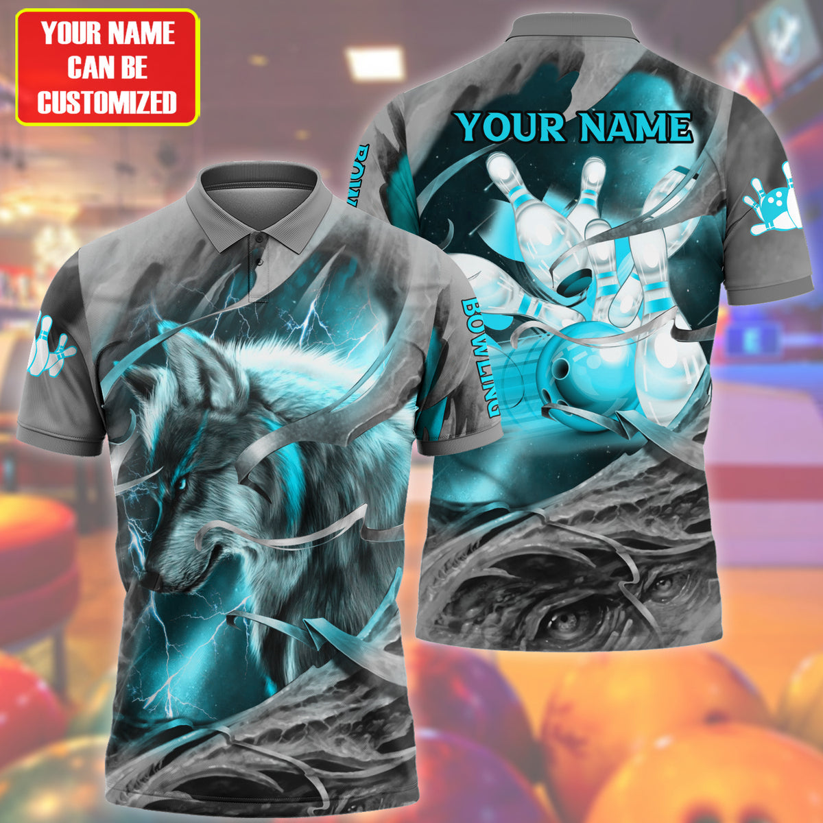 Personalized Name Teal Wolf Bowling All Over Printed Unisex Shirt Q070504