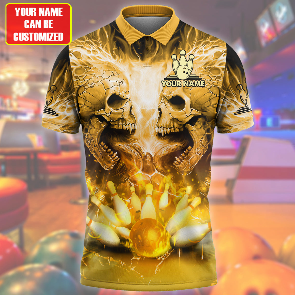 Personalized Name Skull Bowling Yellow Version All Over Printed Unisex Shirt Q080505