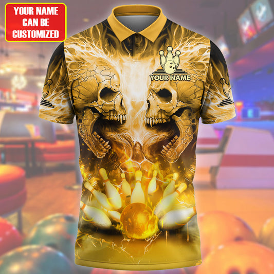 Personalized Name Skull Bowling Yellow Version All Over Printed Unisex Shirt Q080505