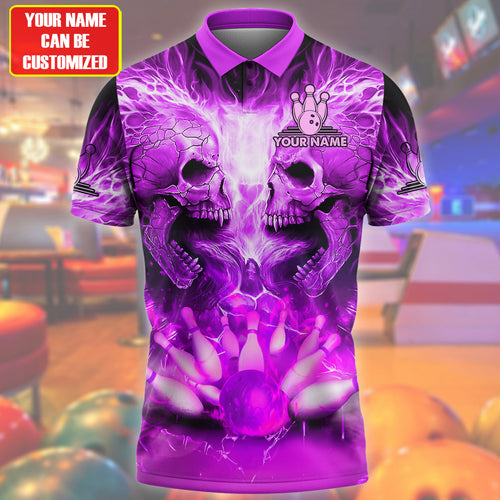 Personalized Name Skull Bowling Blue Version All Over Printed Unisex Shirt Q080505