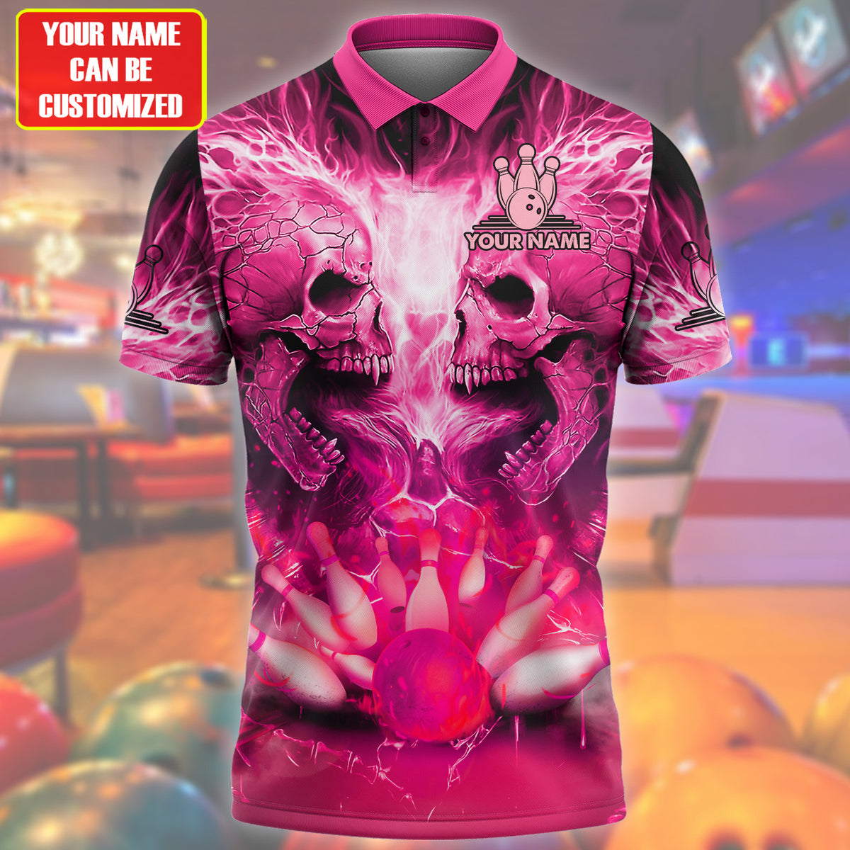 Personalized Name Skull Bowling Pink Version All Over Printed Unisex Shirt Q080505