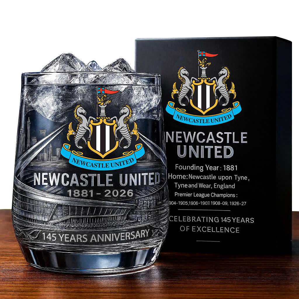 Personalized Newcastle United 145 Years Anniversary Whisky , Newcastle Whiskey Glass