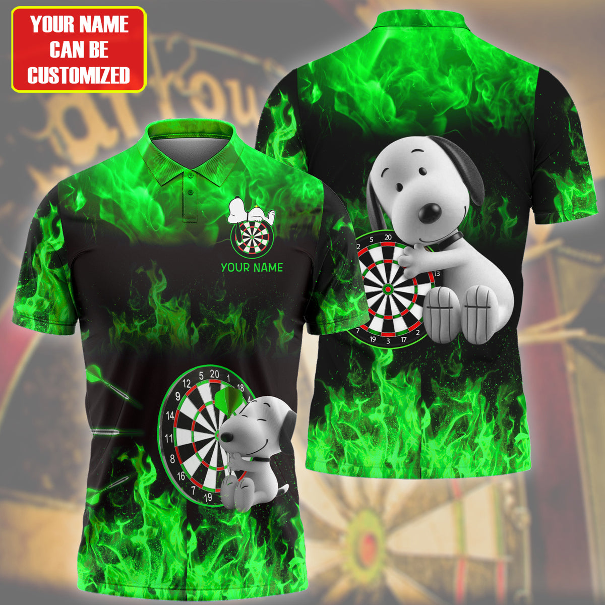 Personalized Name Green Snp Darts Fire All Over Printed Unisex Shirt Q120605