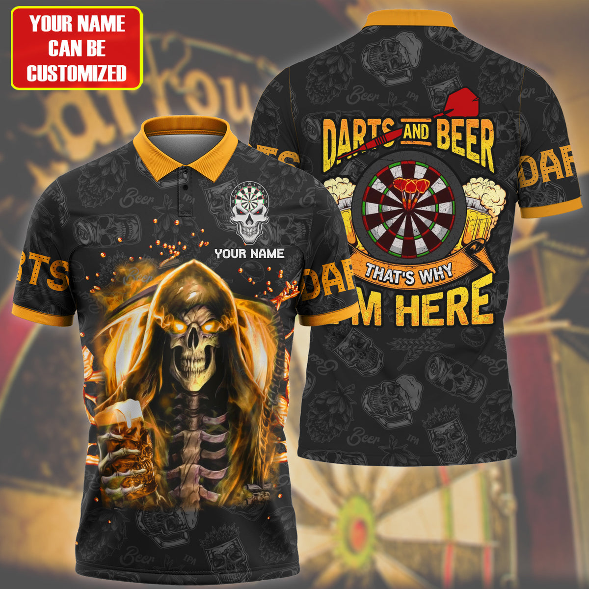 Personalized Name Darts Skull Beer All Over Printed Unisex Shirt Q120911