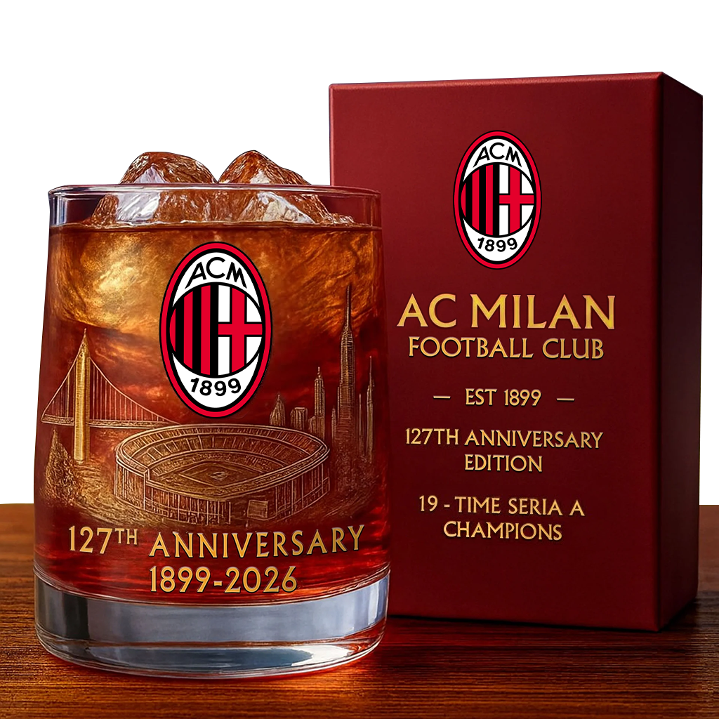 Personalized AC Milan 127 Years Anniversary Whisky , AC Milan Whiskey Glass V2