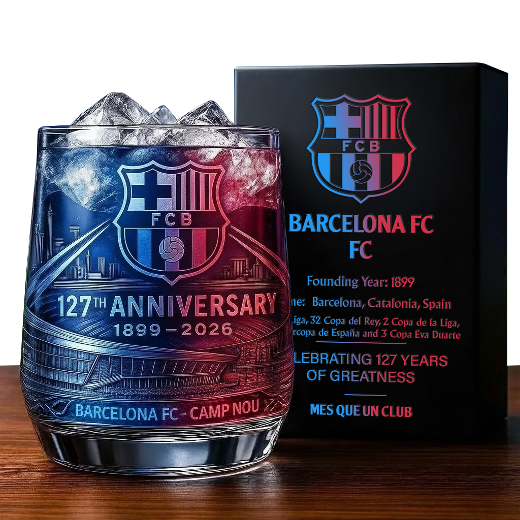 Personalized Barca FC 127 Years Anniversary Whisky , Barca Whiskey Glass V6