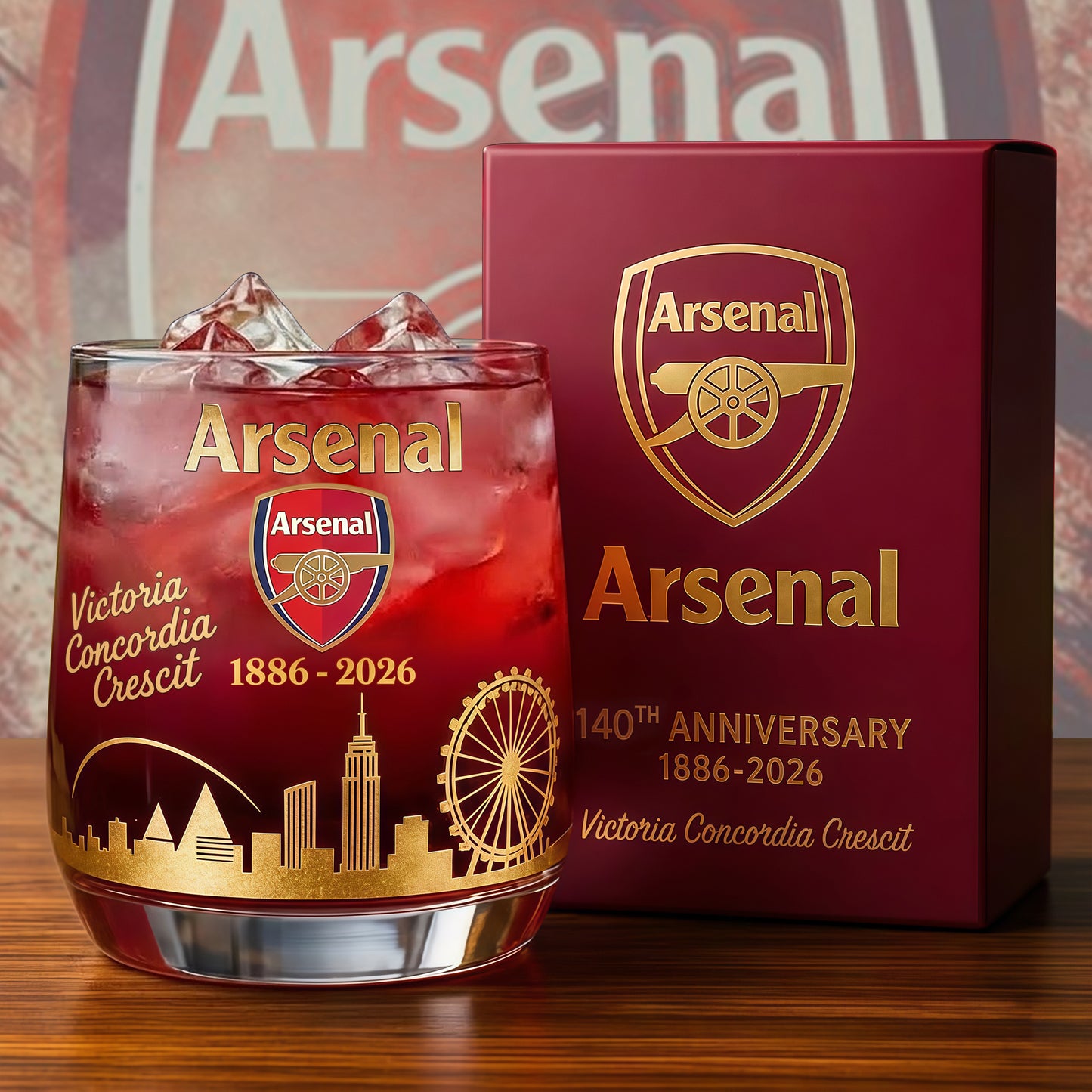 Personalized Arsenal 140 Years Anniversary Whisky , Arsenal Whiskey Glass V7