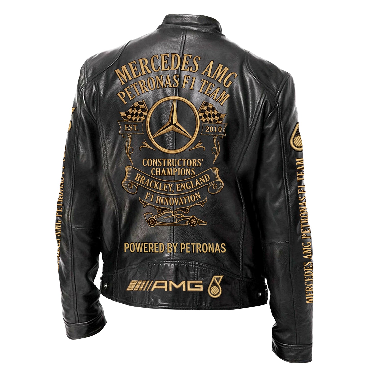 Merc AMG Petronas Vintage Collar Leather Jacket