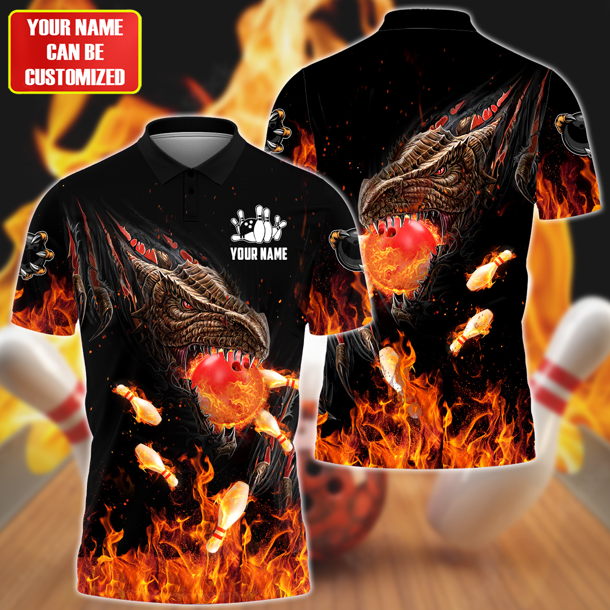 Personalized Name Dragon Fire Bowling All Over Printed Unisex Shirt Q130601