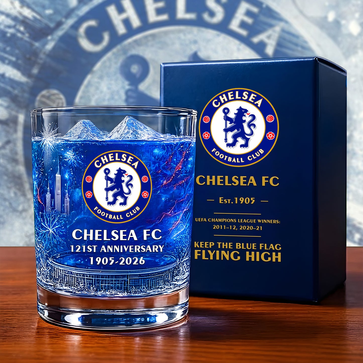 Personalized Chelsea 121 Years Anniversary Whisky , Chelsea Whiskey Glass V4