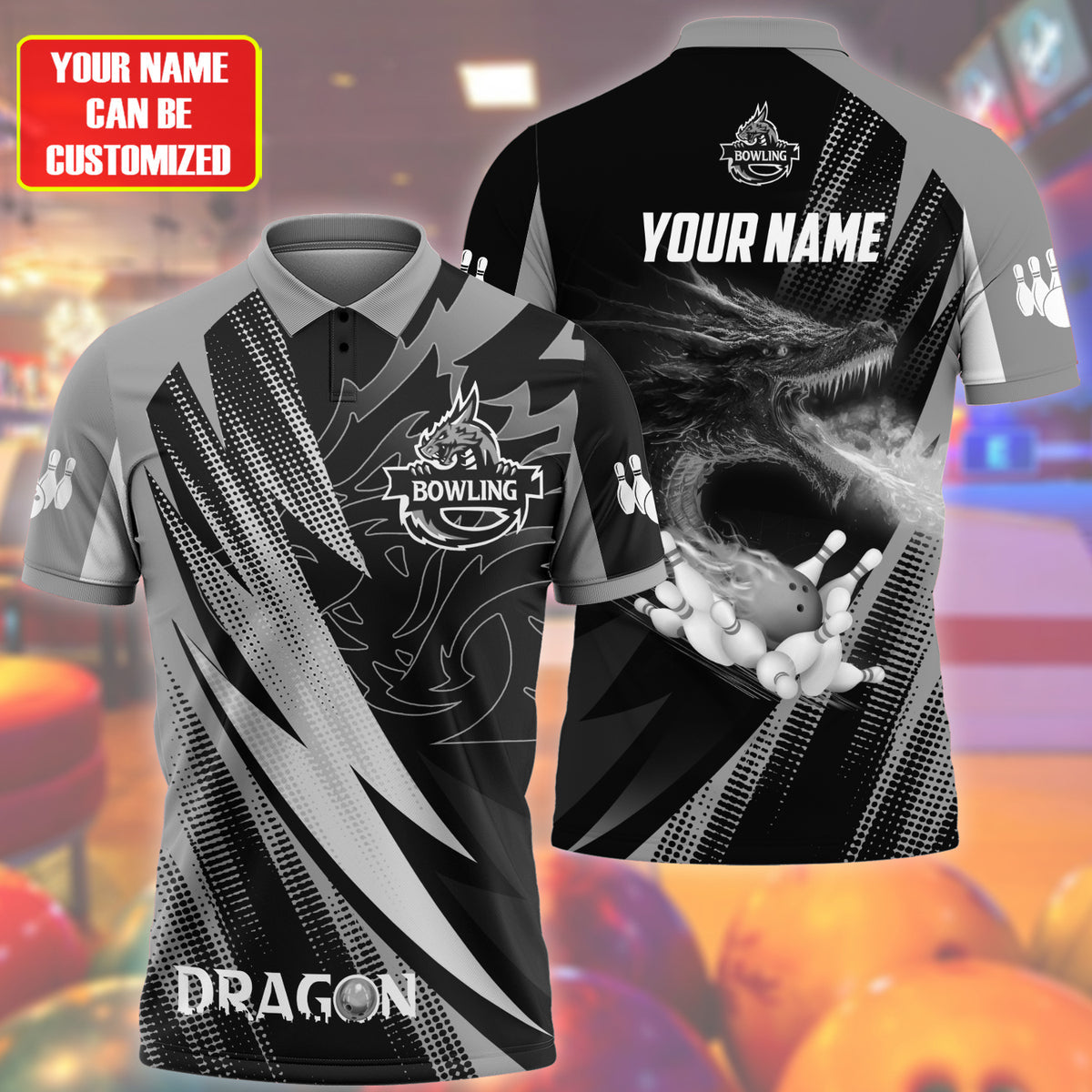 Personalized Name Black Dragon Bowling All Over Printed Unisex Shirt Q140302