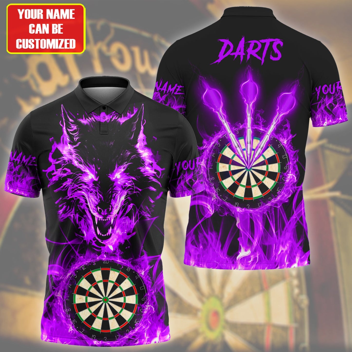 Personalized Name Wolf Darts Fire Purple Version All Over Printed Unisex Shirt Q150401