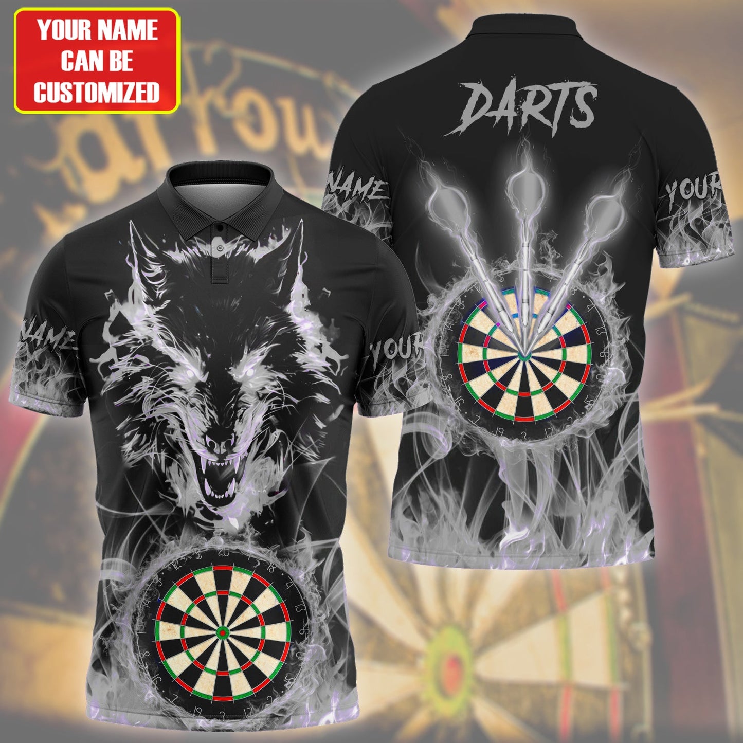 Personalized Name Wolf Darts Fire Black Version All Over Printed Unisex Shirt Q150401