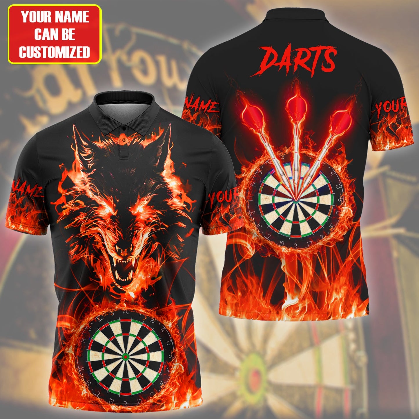 Personalized Name Wolf Darts Fire Red Version All Over Printed Unisex Shirt Q150401