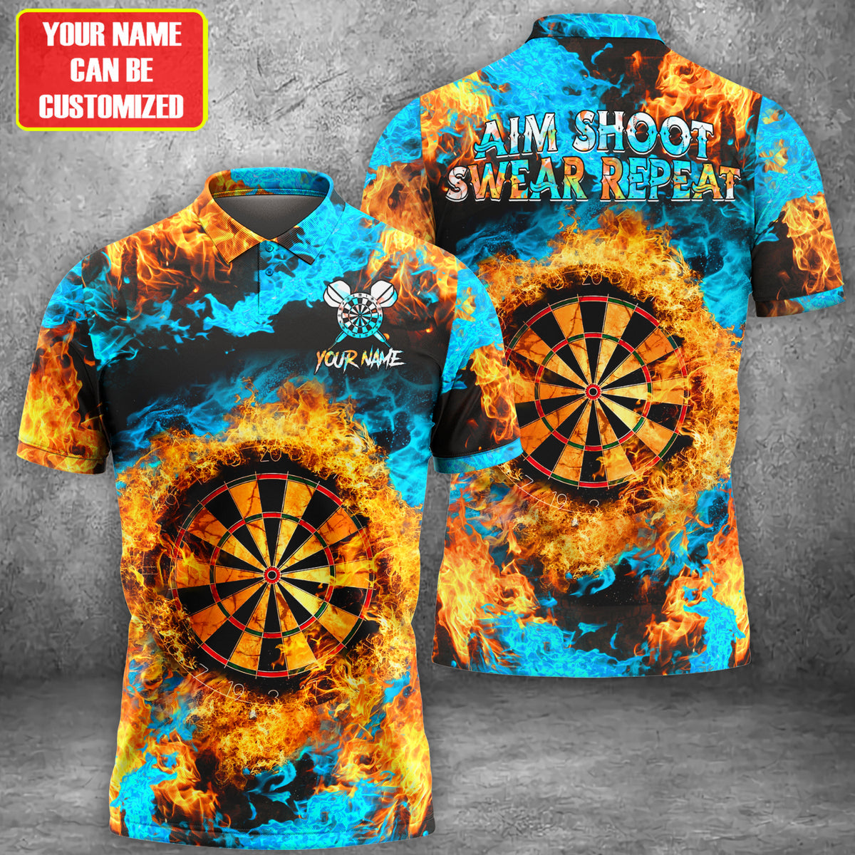 Personalized Name Darts Fire Aim Shoot Swear Repeat All Over Printed Unisex Shirt Q150505