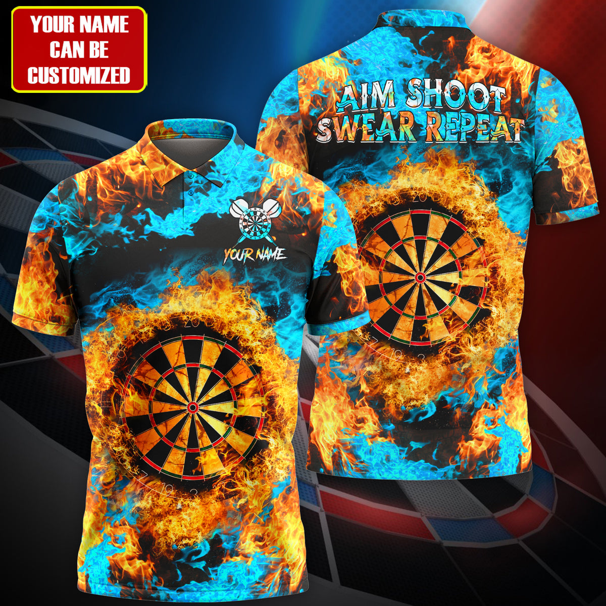 Personalized Name Darts Fire Aim Shoot Swear Repeat All Over Printed Unisex Shirt Q150505