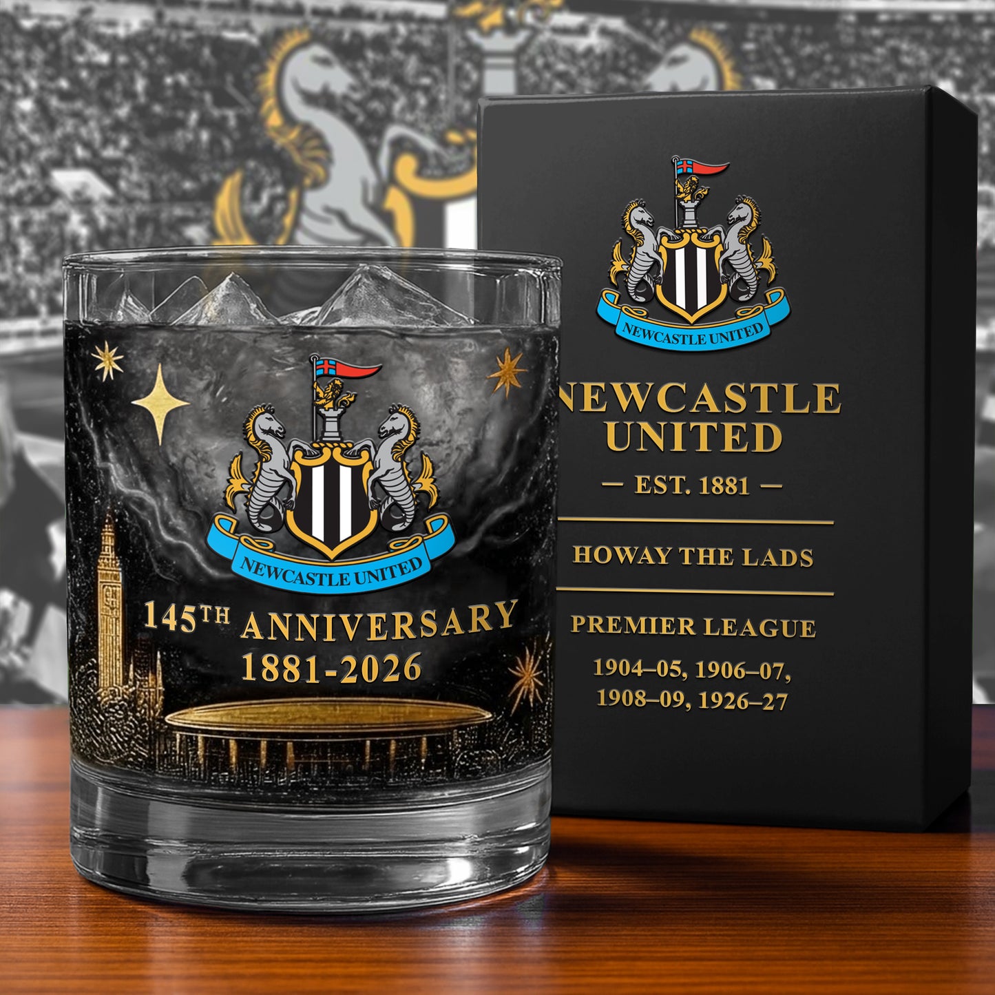 Personalized Newcastle United 145 Years Anniversary Whisky , Newcastle Whiskey Glass V3