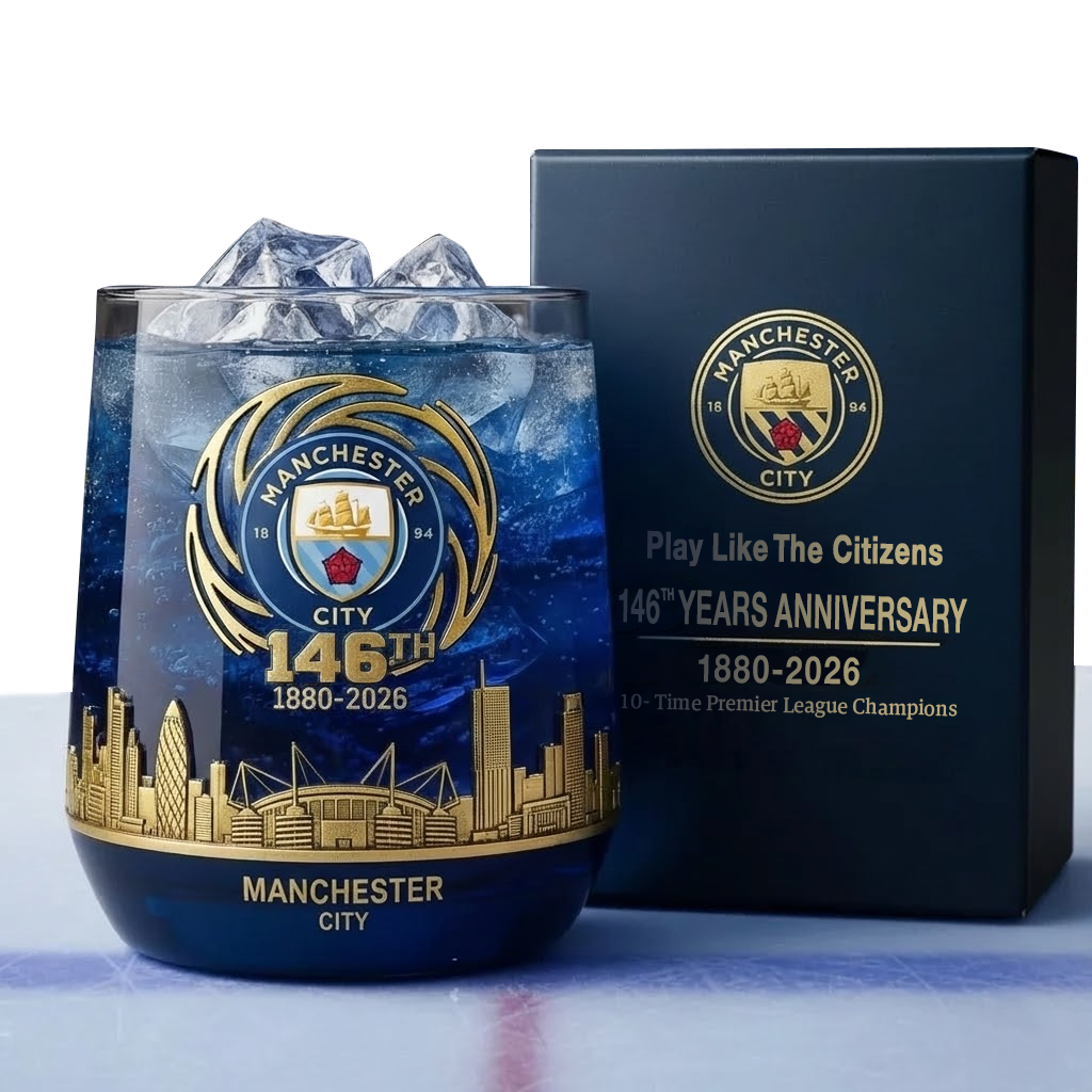 Personalized Man City 146 Years Anniversary Whisky , Man City Whiskey Glass. Holiday Gifts V3