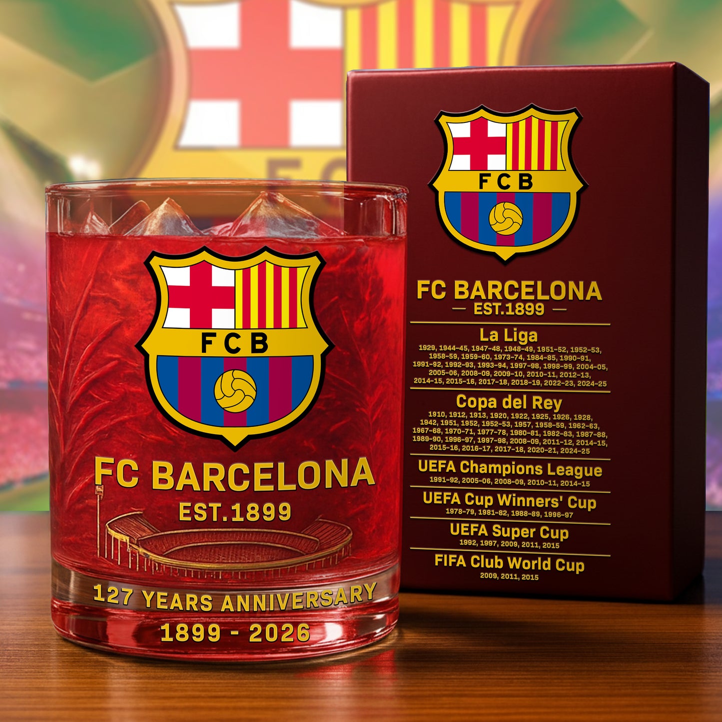 Personalized Barca FC 127 Years Anniversary Whisky , Barca Whiskey Glass V7