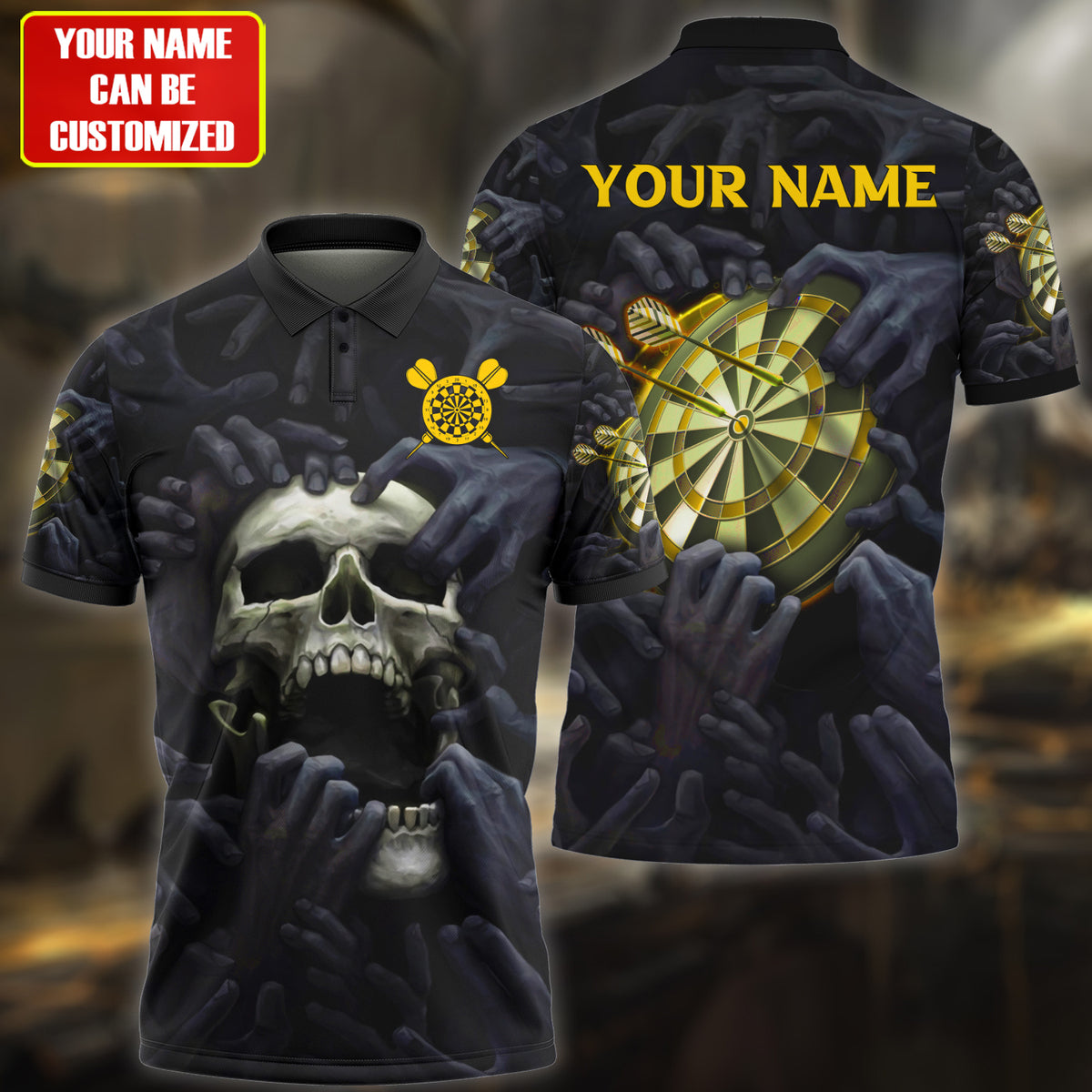 Personalized Name Yellow Skull Darts Darkness All Over Printed Unisex Shirt Q160506