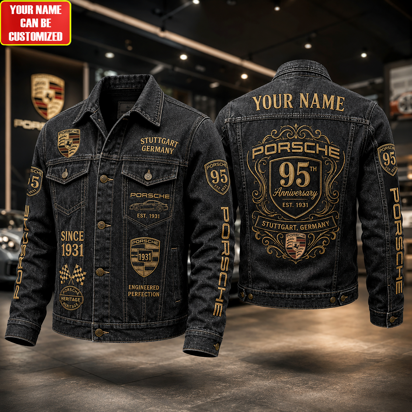 Personalized Pors 95TH Anniversary Denim Casual Jacket , Cotton Jeans Jackets