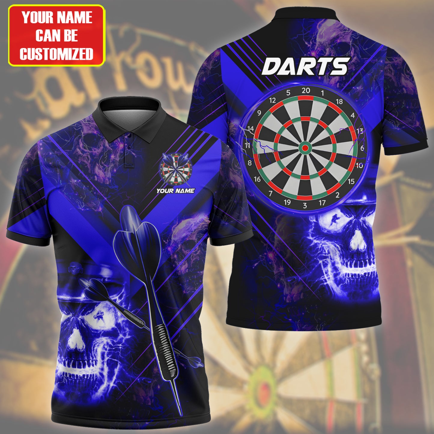 Personalized Name Skull Darts Lighning Blue Version All Over Printed Unisex Shirt Q180603