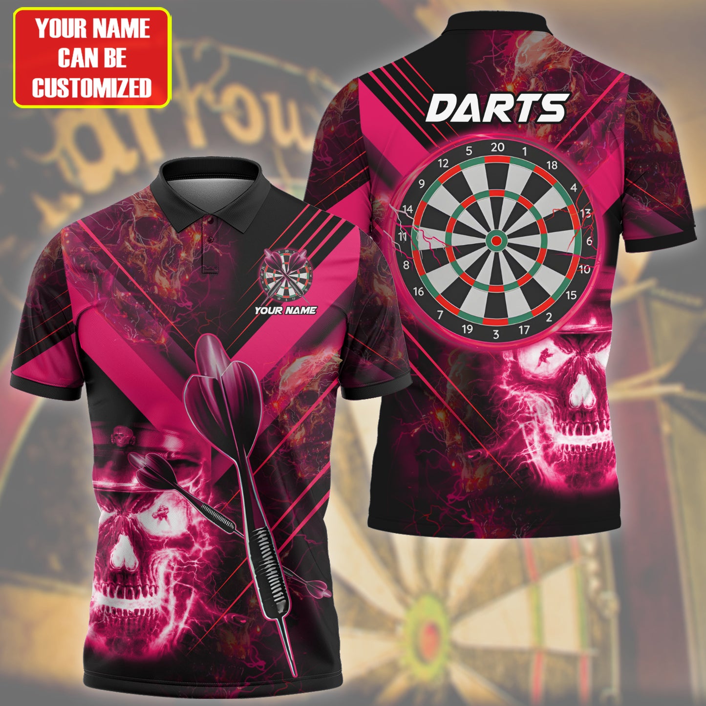 Personalized Name Skull Darts Lighning Pink Version All Over Printed Unisex Shirt Q180603