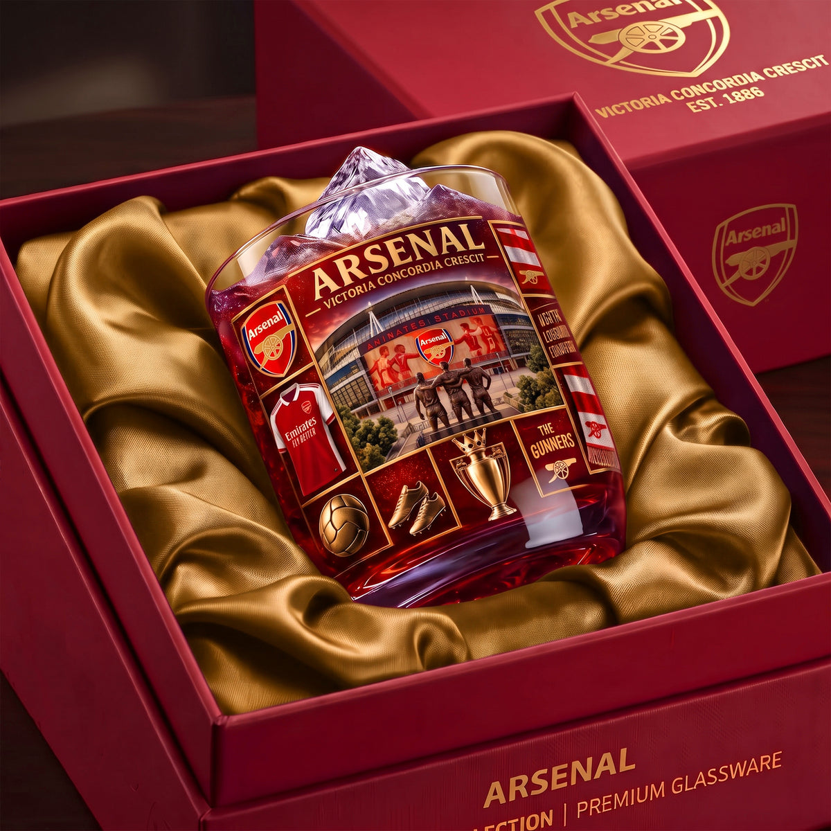 Personalized Arsenal The Gunners Celebration Stadium Whisky , Arsenal Whiskey Glass, Holiday Gifts