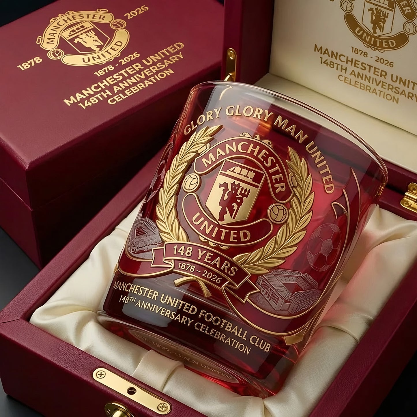 Personalized MU FC 148 Years Anniversary Whisky , MU Whiskey Glass, Holiday Gifts V9