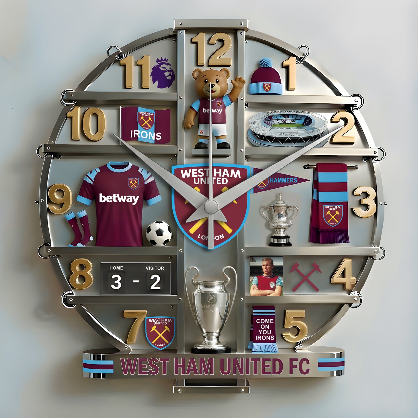 West Ham United Home Decorative 3D Visual Effect Acrylic Wall Clock