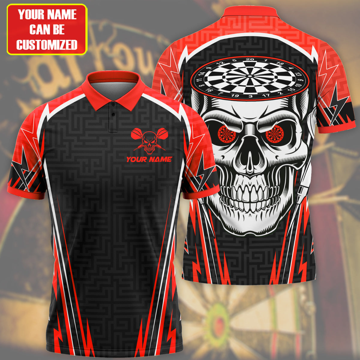 Personalized Name Red Skull Darts Maze All Over Printed Unisex Shirt Q190503
