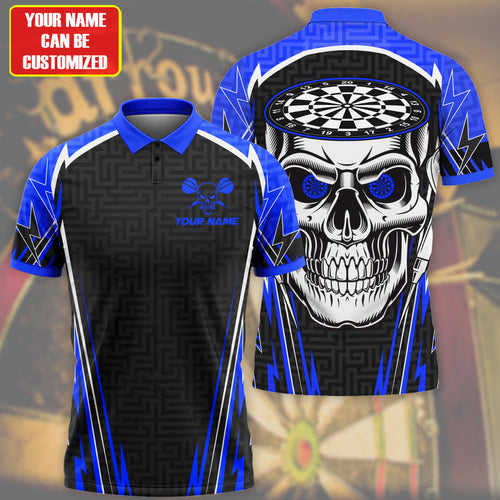 Personalized Name Blue Skull Darts Maze All Over Printed Unisex Shirt Q190503