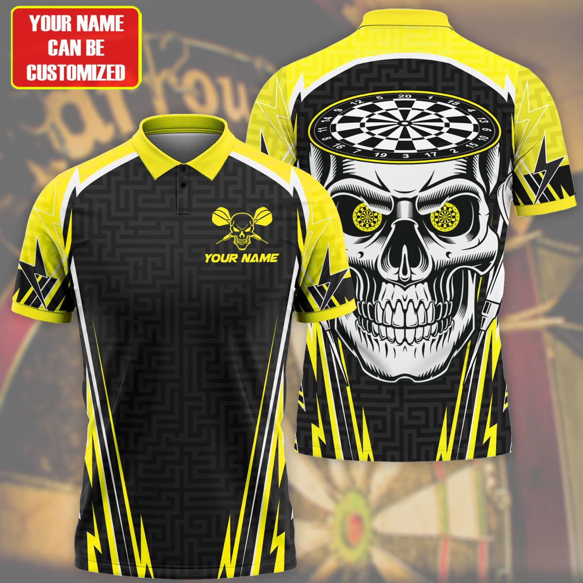 Personalized Name Yellow Skull Darts Maze All Over Printed Unisex Shirt Q190503