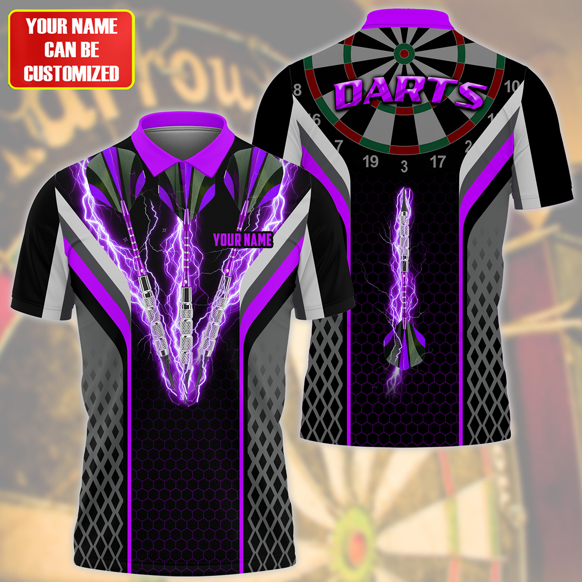 Personalized Name Purple Thunder Darts All Over Printed Unisex Shirt Q200601