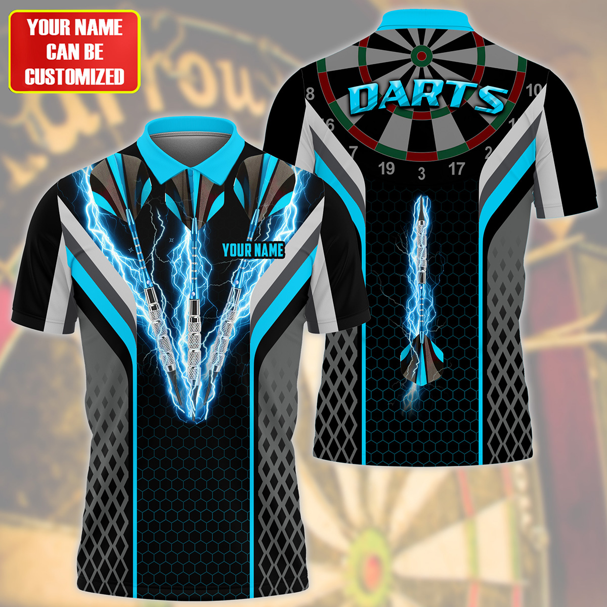 Personalized Name Teal Thunder Darts All Over Printed Unisex Shirt Q200601