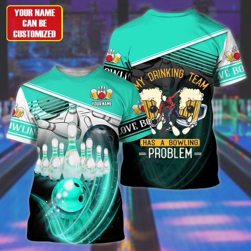 Personalized Name Teal Bowling Drinking All Over Printed Unisex Shirt