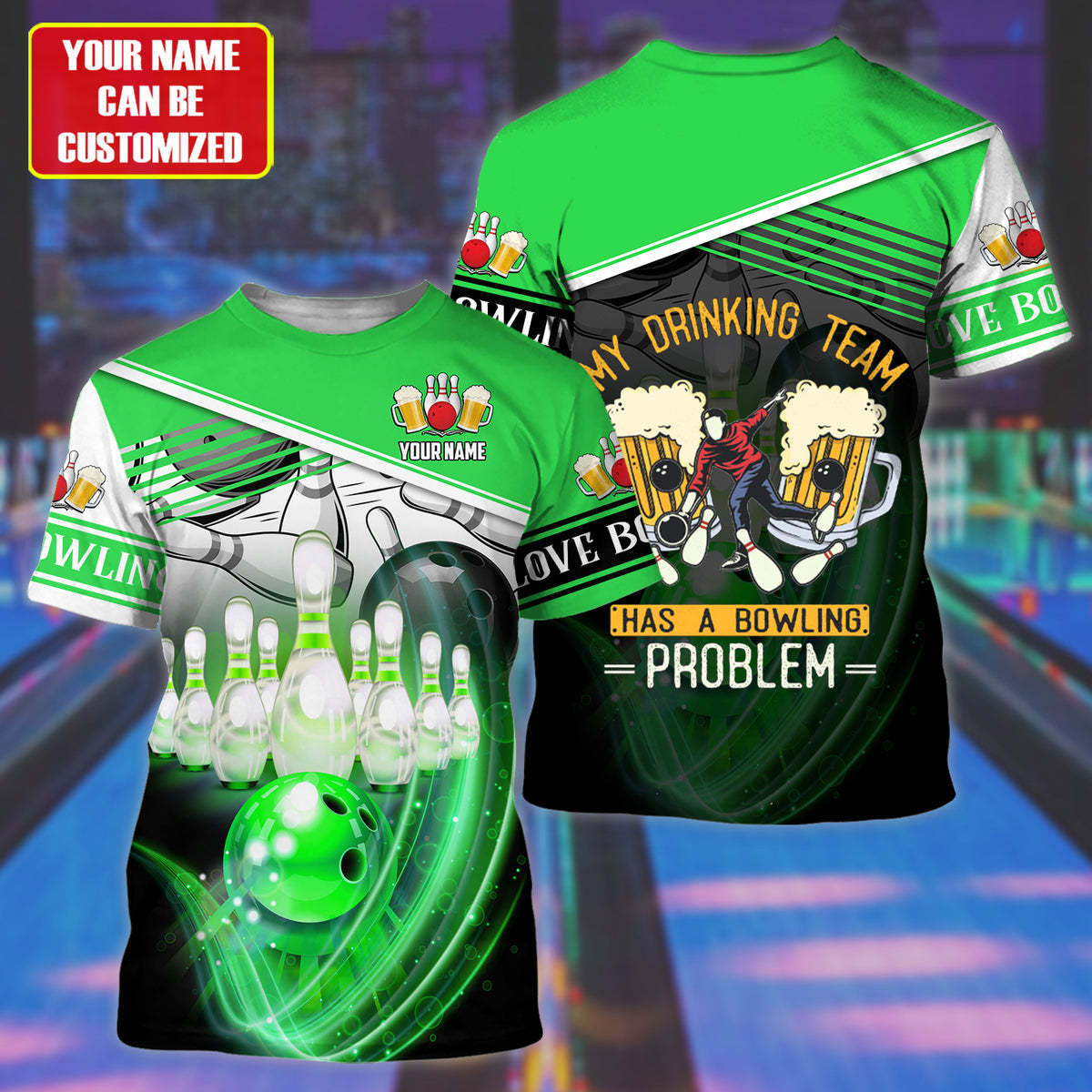Personalized Name Green Bowling Beer All Over Printed Unisex Shirt Q200908