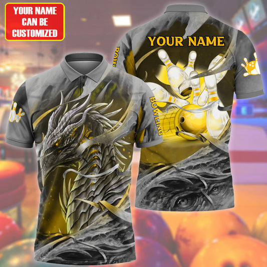 Personalized Name Yellow Dragon Bowling All Over Printed Unisex Shirt Q210501