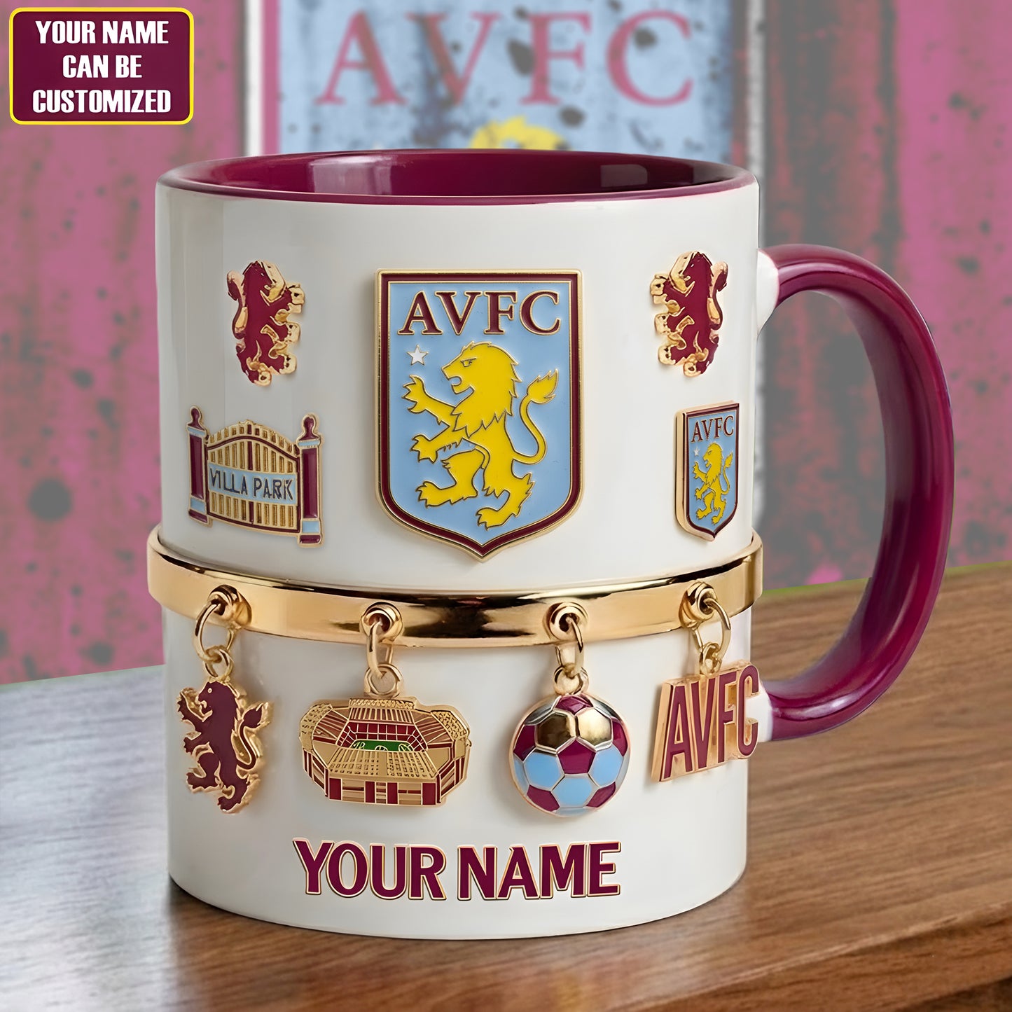 Personalized Aston Villa Stadium Accent Mug , Cream Mug Gifts , Holiday Gifts