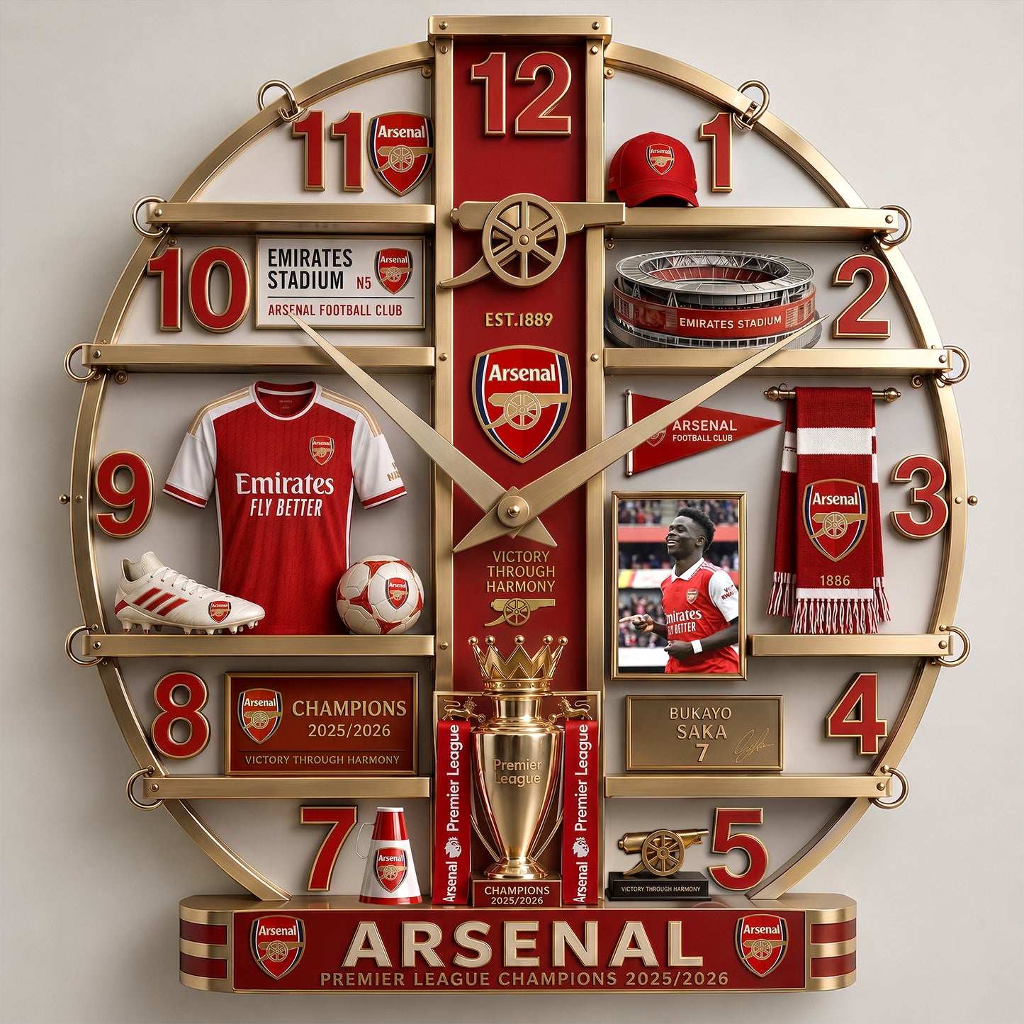 Arsenal 25/26 Home Decorative 3D Visual Effect Acrylic Wall Clock
