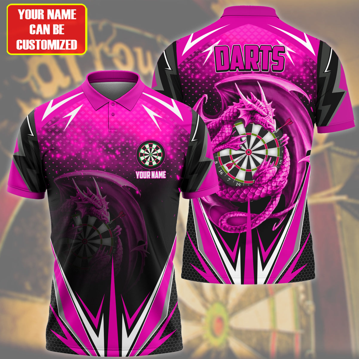Personalized Name Dragon Darts Pink Version All Over Printed Unisex Shirt Q220507