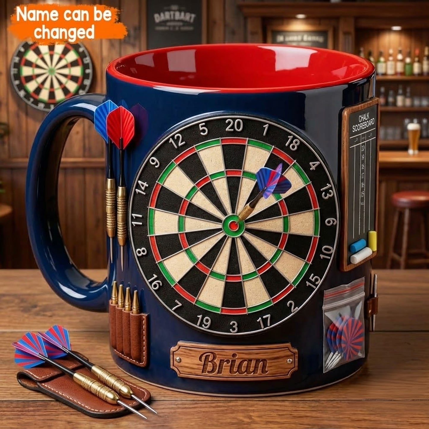 Personalized Darts Player Accent Mug , Cream Mug Gifts , Holiday Gifts