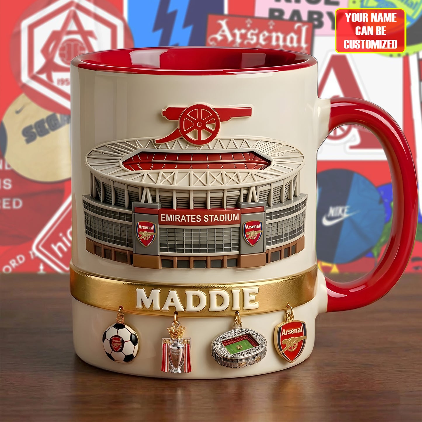 Personalized Arsenal Gunners Accent Mug , Cream Mug Gifts , Holiday Gifts