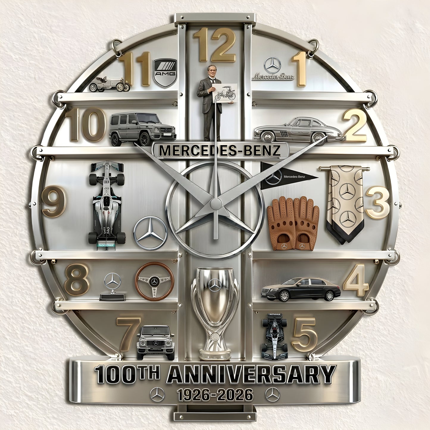 Merc 100th Anniversary Home Decorative 3D Visual Effect Acrylic Wall Clock (1926-2026)