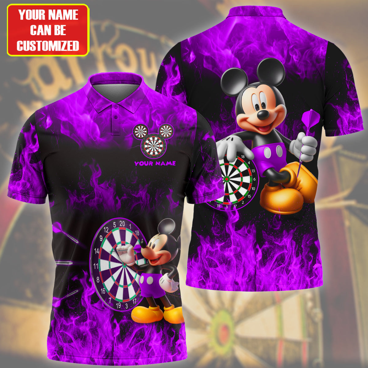 Personalized Name Mk Darts Fire Purple Version All Over Printed Unisex Shirt Q230402