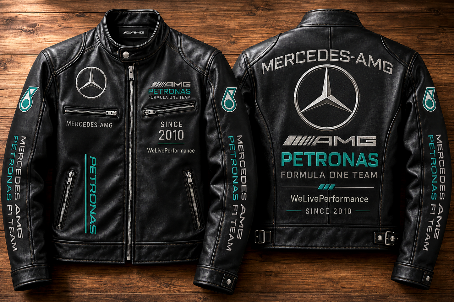 Merc AMG Petronas Since 2010 Vintage Collar Leather Jacket