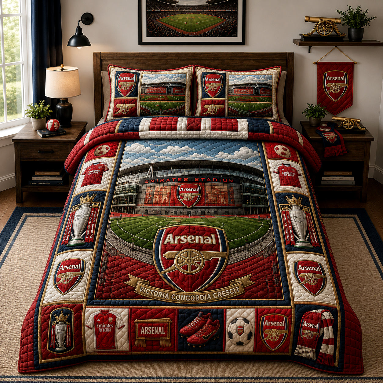 Arsenal FC Emboidery Pattern Quilt Bedding Set