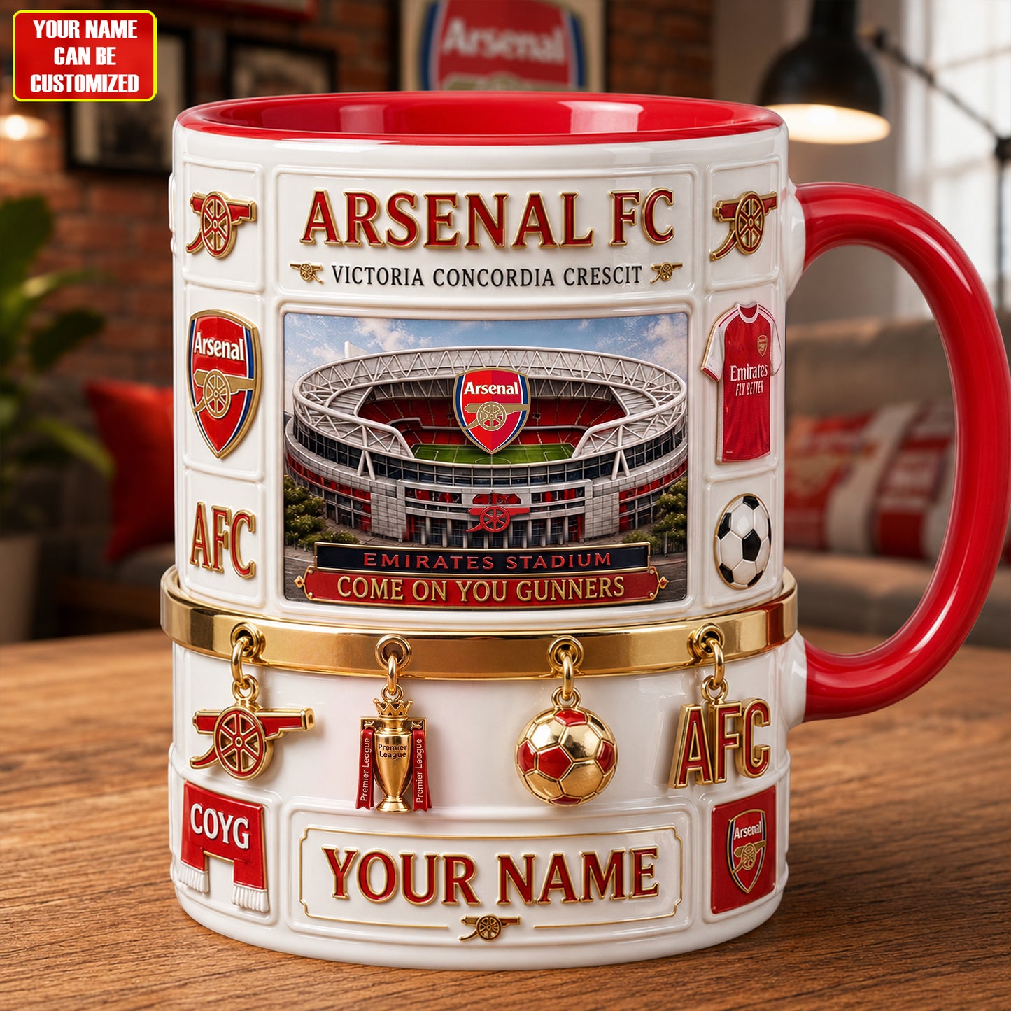 Personalized Arsenal FC Victoria Accent Mug , Cream Mug Gifts , Holiday Gifts