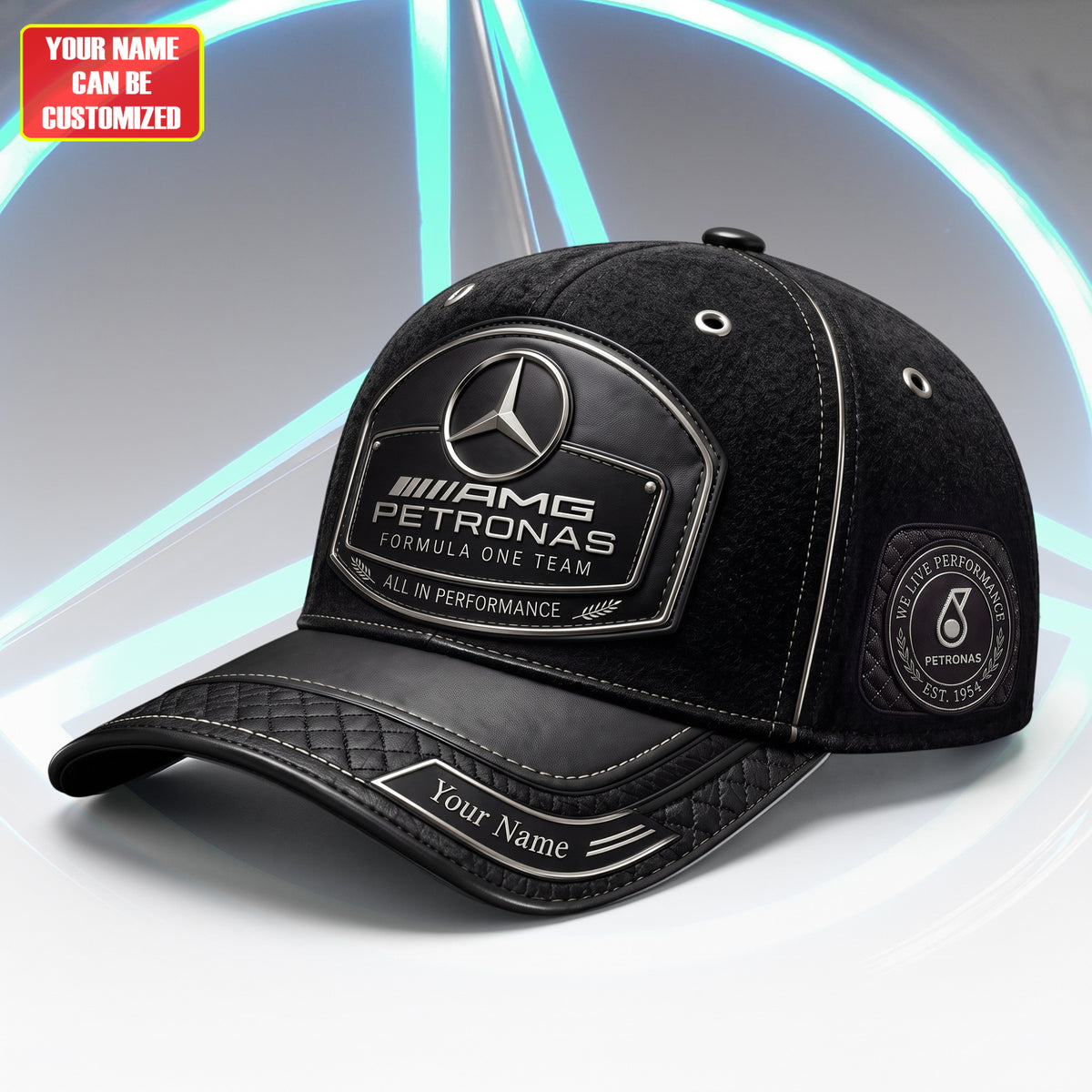 Personalized Merc AMG Petronas Leather Vintage Classic Cap