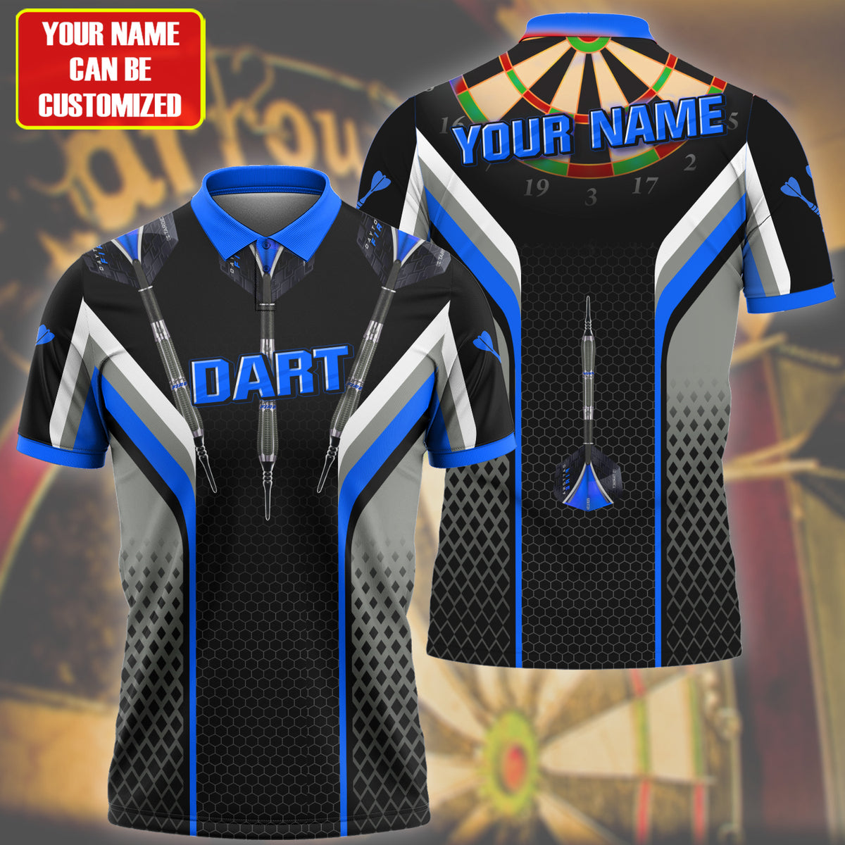 Personalized Name Blue Darts Q7 All Over Printed Unisex Shirt Q230905